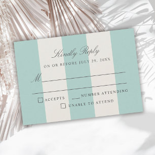 Simple Pale Teal Cabana Stripes Wedding RSVP Card