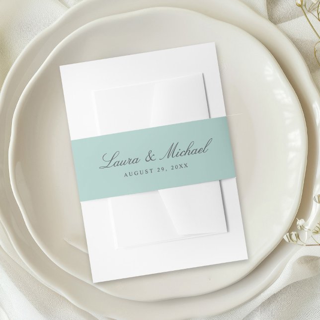 Simple Pale Teal Personalised Wedding Invitation Belly Band (Creator Uploaded)
