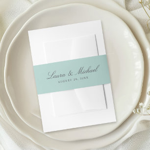 Simple Pale Teal Personalized Wedding Invitation Belly Band