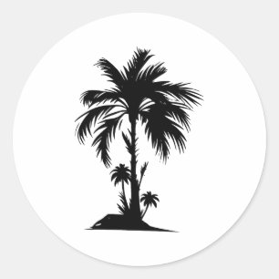 Simple Palm Tree Elegance in Black and White Classic Round Sticker