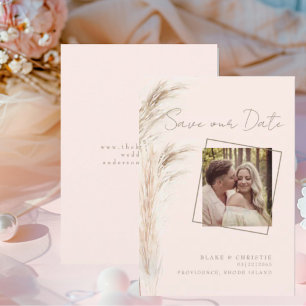 Simple Pampas Couple Photo Blush Wedding Save The Date