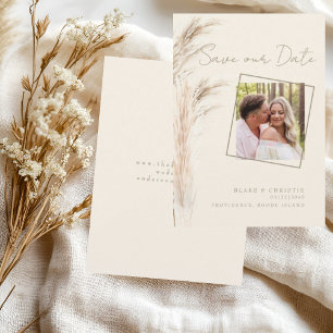 Simple Pampas Couple Photo Cream Wedding Save The Date