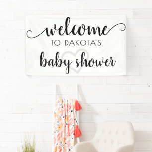 Simple Party Welcome   Black Script Heart Editable Banner