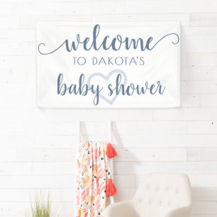 Simple Party Welcome Dusty Blue Heart Customised Banner