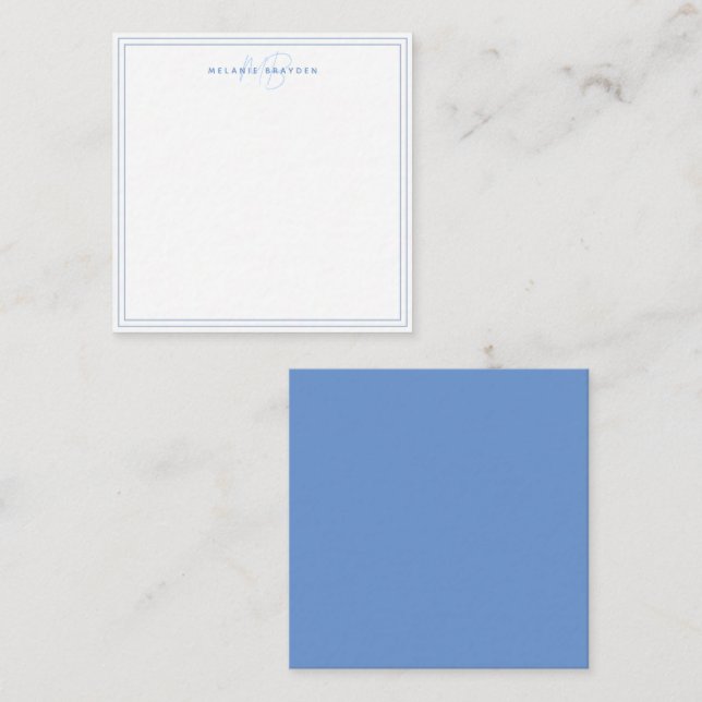 Simple Pastel Blue Minimalist Monogram Two Border Card (Front/Back)