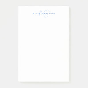 Simple Pastel Blue Minimalist Two Monogram Name Post-it Notes