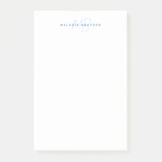 Simple Pastel Blue Minimalist Two Monogram Name Post-it Notes