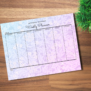 Simple Pastel Blue Pink Floral Weekly Planner Notepad