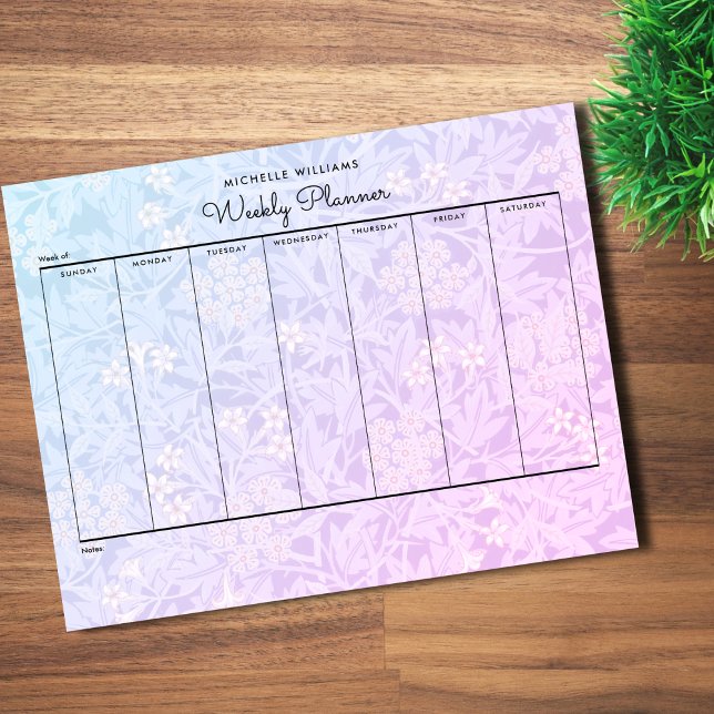 Simple Pastel Blue Pink Floral Weekly Planner Notepad (Creator Uploaded)