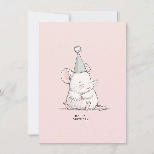 Simple Pastel Cute Mouse Birthday Card (Front)