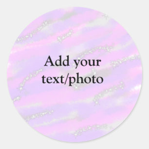 Simple pastel glitter colourful add your text phot classic round sticker