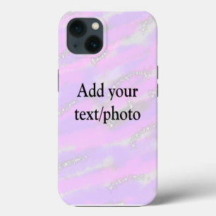 Simple pastel glitter colourful add your text phot iPhone 13 case