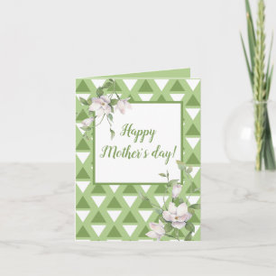Simple pastel green geometric pattern floral card