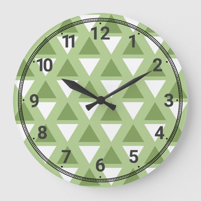 Simple pastel green geometric pattern large clock (Front)
