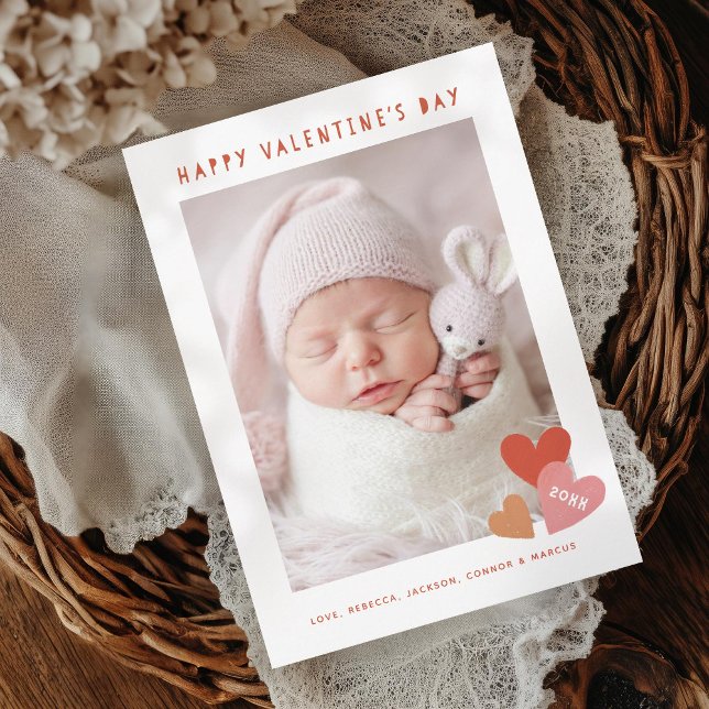 Simple Pastel Hearts Valentines Day Photo Holiday Card (Creator Uploaded)