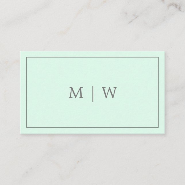 Simple Pastel Mint Green Two Initial Monogram Logo Business Card (Front)