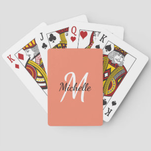 Simple Pastel Orange Monogrammed Playing Cards