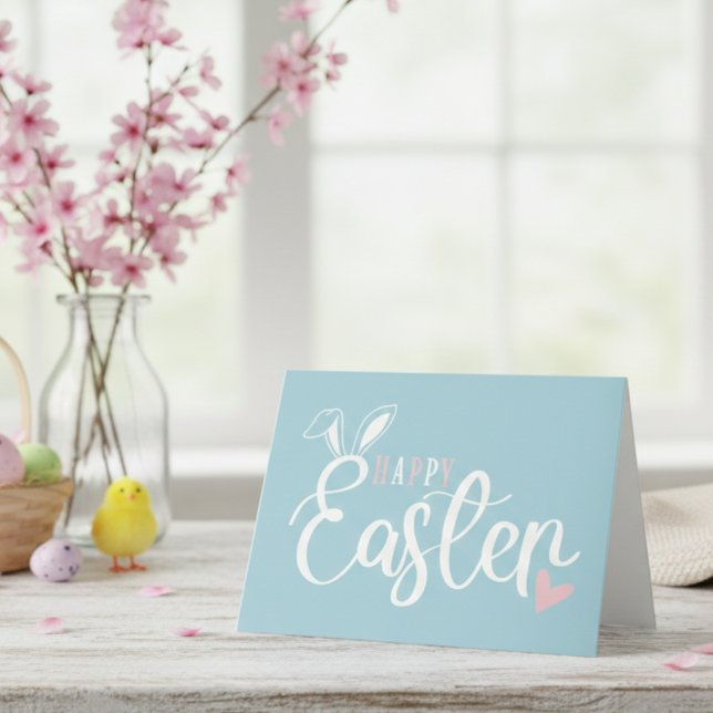 Simple Pastel Pink & Blue Cute Happy Easter Holiday Card (Simple Pastel Pink & Blue Cute Happy Easter Holiday Card)