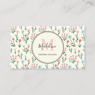 Simple Pastel Pink Blue Flowers Pattern Business C Card