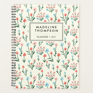 Simple Pastel Pink Blue Flowers Pattern Planner