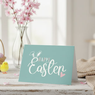 Simple Pastel Pink & Green Happy Easter Holiday Card