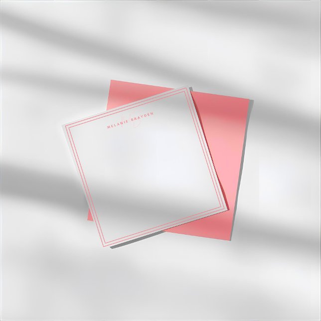 Simple Pastel Pink Minimalist Monogram Two Border Card (Creator Uploaded)