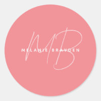 Simple Pastel Pink Minimalist Two Monogram Name
