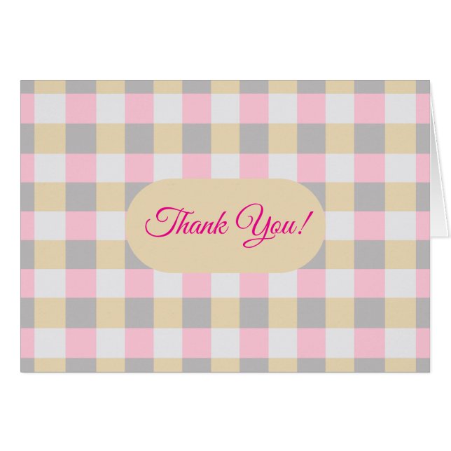 Simple Pastel Plaid Thank You Card (Front Horizontal)