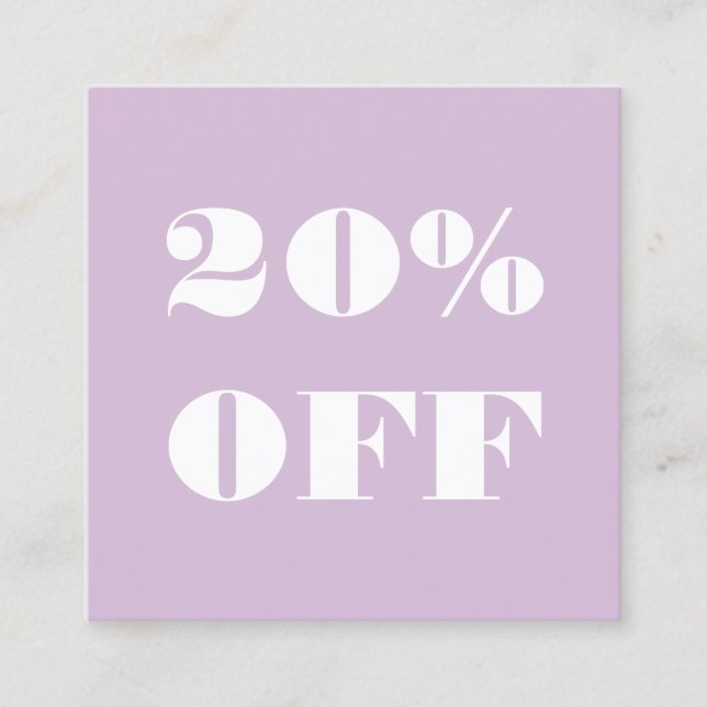Simple pastel purple bold trendy minimalist modern discount card (Front)