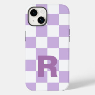 Simple Pastel Purple Lilac Chequered Monogram Case-Mate iPhone 14 Case