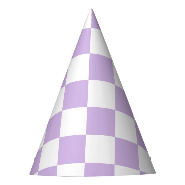 Simple Pastel Purple Lilac & White Chequered    Party Hat (Front)