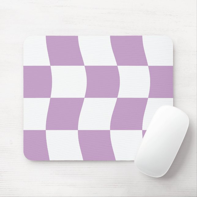 Simple Pastel Purple White Wavy Check Pattern Mouse Pad (With Mouse)
