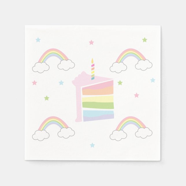 Simple Pastel Rainbow Cake Birthday Napkin (Front)