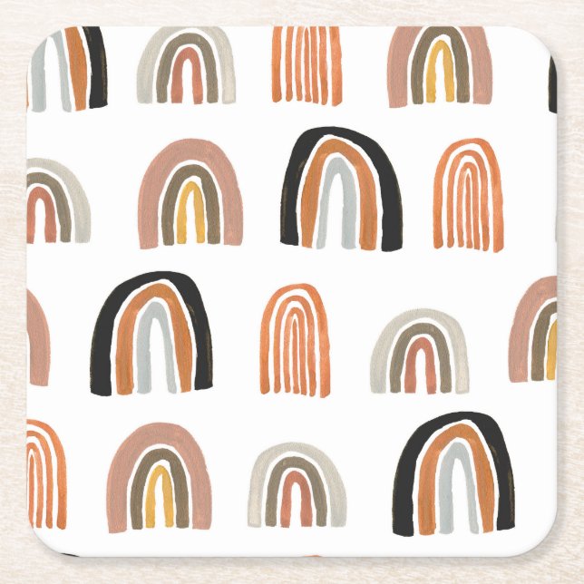 Simple Pastel Rainbow Kids Style Square Paper Coaster (Front)