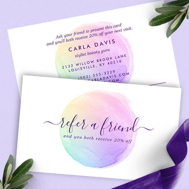 Simple Pastel Rainbow Watercolor Referral Card (Creator Uploaded)