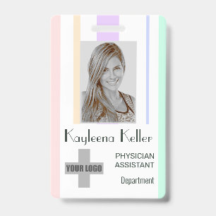 Simple Pastel Stripes Lines Logo Barcode Template  ID Badge