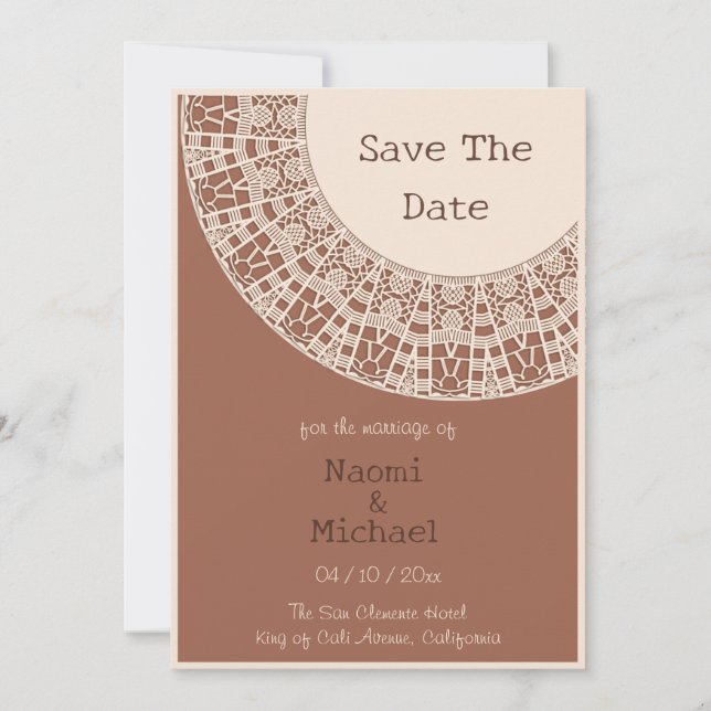 Simple Pastel Terracotta with Lace Save The Date Invitation (Front)