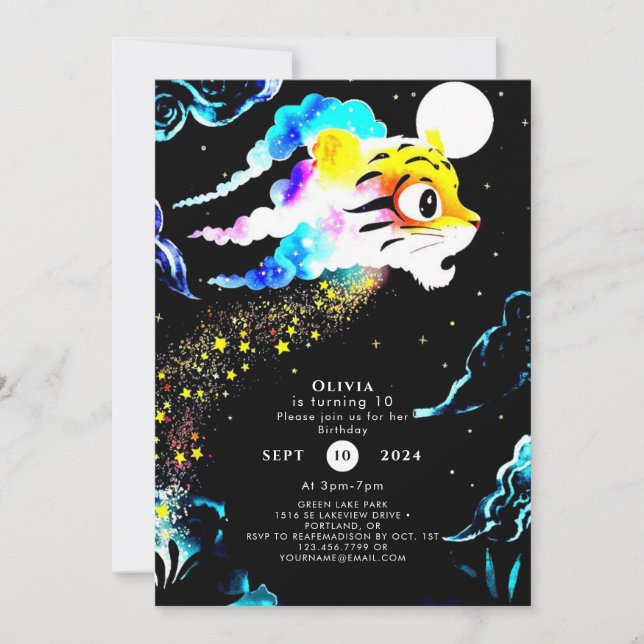 Simple Pastel Tiger Birthday Invitation (Front)