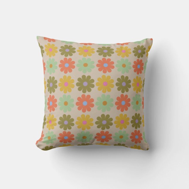 Simple Pastel Vintage Flower Pattern Cushion (Front)