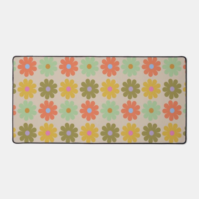 Simple Pastel Vintage Flower Pattern Desk Mat (Front)