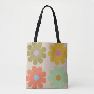 Simple Pastel Vintage Flower Pattern Tote Bag