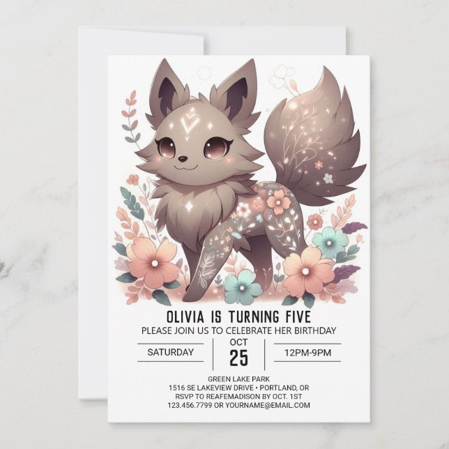 Simple Pastel Wolf Digital Birthday Invitation (Front)
