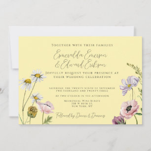 Simple Pastel Yellow  Wild Flower Garden Wedding  Invitation