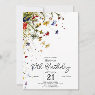 Simple Pastels Wildflowers 40th birthday Invitation
