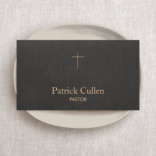 Simple Pastor Priest Crucifix Black Business Card