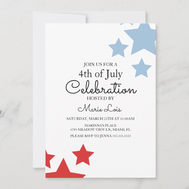 Simple Patriotic 4th of July Stars Stripes Event  Invitation (Front)
