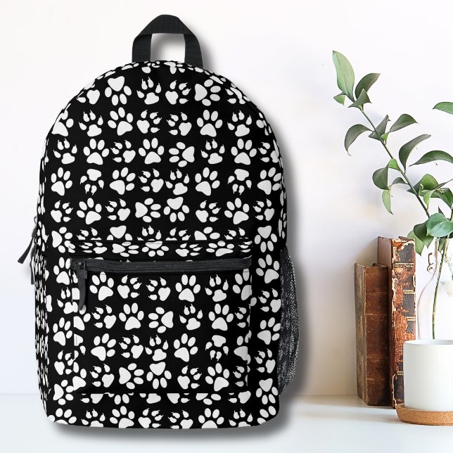 Simple Pattern Black White Pet Dog Paw Print Printed Backpack (Simple Pattern Black White Pet Dog Paw Print Printed Backpack )