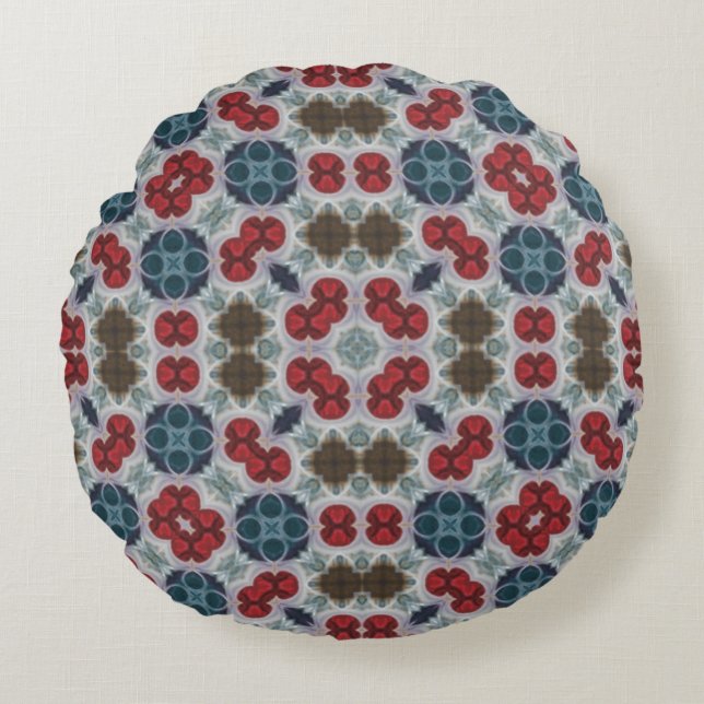 Simple Pattern Red, Blue, Green on Grey  Round Cushion (Front)