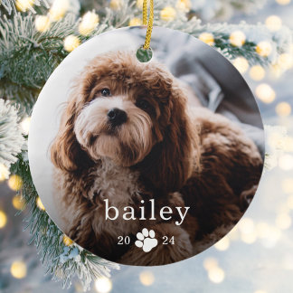 Simple Paw Print Dog Photo Christmas Ceramic Tree Decoration