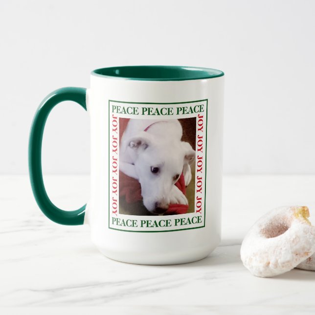 Simple Peace and Joy Picture Frame Cute Dog Photo Mug (With Donut)